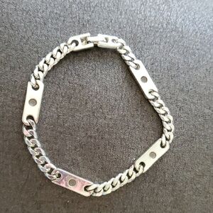 Sterling Silver Bar-Link Curb Chain Bracelet – Stamped 925 GE, 7